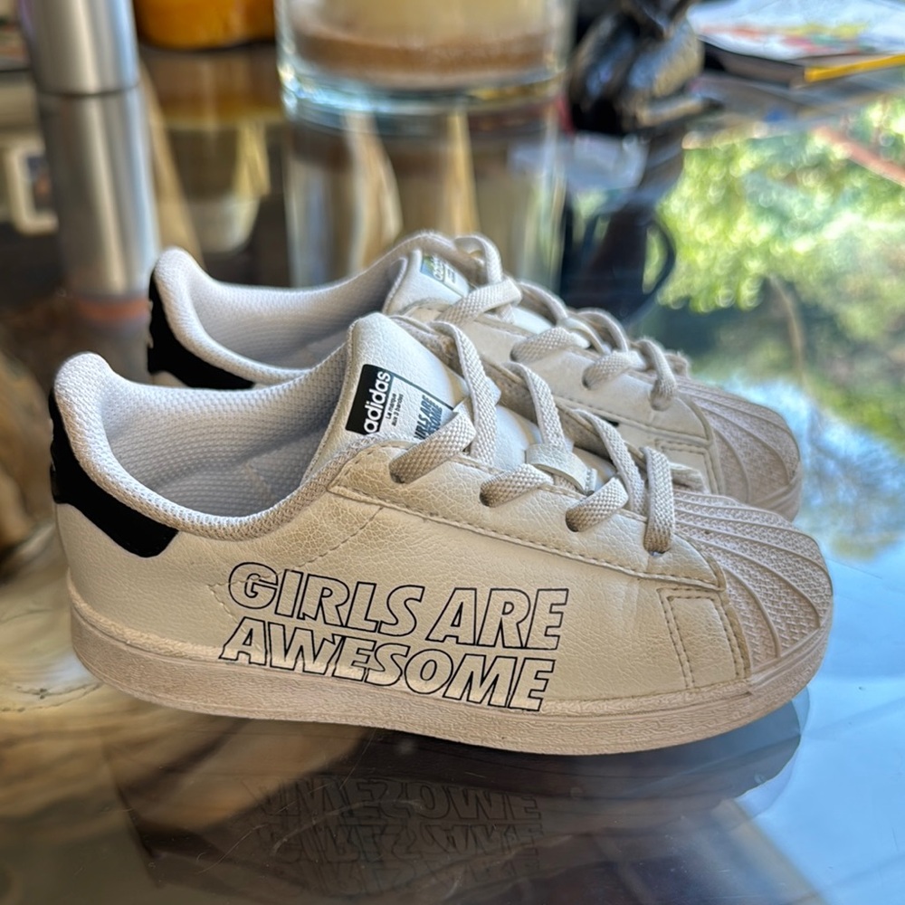 Adidas White Kids Sneakers with Black Accents